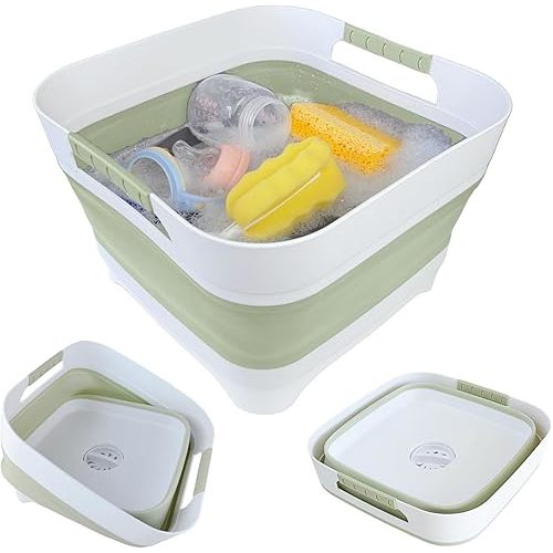 Wash Basin for Baby Bottles, Versatile Wash Tub for Kitchen, RV, Outdoor Camping Sink, Sturdy Bottle Tub Easy to Clean (Green)