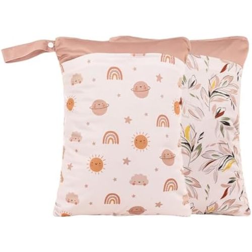 Wet Dry Bags with Two Zippered Pockets and Handle, Reusable Storage Bag for Breast Pump Parts & Baby Items, Waterproof Diaper Bags, Yoga Gym Bag for Swimsuits or Wet Clothes-2pcs, 11.8*15.75"