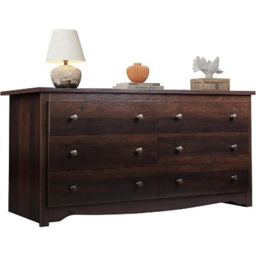 DEXYLLO Wooden Dresser for Bedroom, 6 Drawers Chest of Drawers, 59" Wide Up-to-date Dresser Closet Storage Organizer for Living Room, Brown