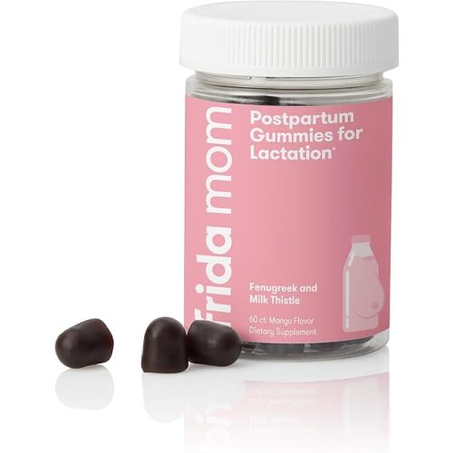 Frida Mom Postpartum Gummies for Lactation | Chewable Supplement Made with Fenugreek + Milk Thistle to Increase Milk Supply | 60 Count