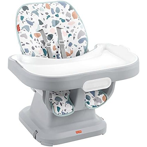 Fisher-Price SpaceSaver Simple Clean High Chair – Pacific Pebble, Portable Infant-to-Toddler Dining Chair and Booster seat with Easy Clean up Features