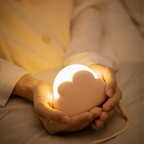 Portable LED Night Light, Cute Cloud Mini Desk Lamp with 4 Working Modes, Rechargeable Kids Night Light for Camping, Bedside Lamp for Bedroom Nightlights [with Wrist Strap] [with USB Cable]
