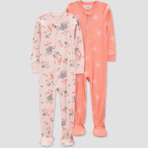 Carter's Just One You®️ Toddler Girls' 2pk Snug Fit Cotton Suns And Animals Footed Pajama - Pink 18m