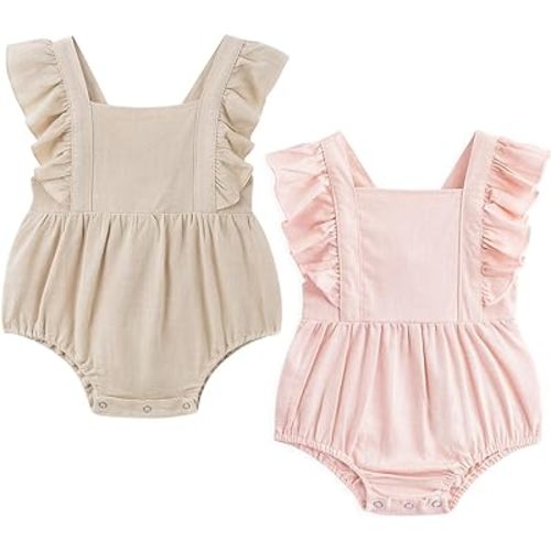 Simplee kids 2PCS Baby Boys Girls Adjustable Slip Romper Summer Outfit Jumpsuit Cotton Linen Bodysuit