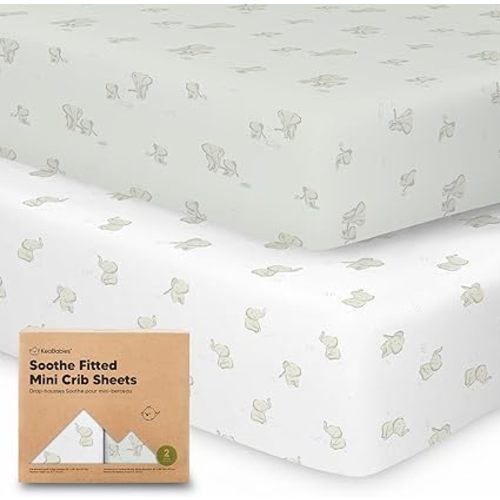 2-Pack Mini Crib Sheets Fitted, Pack and Play Sheets - Organic Cotton Pack N Play Sheets for Pack and Play Mattress, Playard Baby Crib Sheets, Jersey Crib Sheets Neutral for Boys, Girls (Elly)