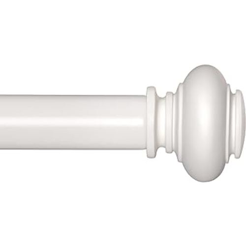 White Curtain Rods for Windows 48 to 84 Inches Adjustable Decorative 1 Inch Diameter Single Window Curtain Rod Set with Classic Finials, White Finishing