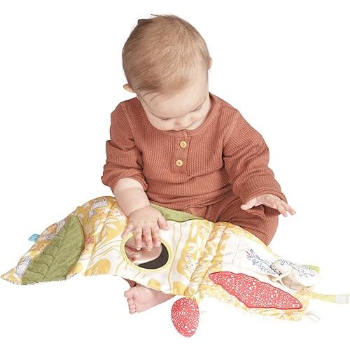 Manhattan Toy Deer One Soft Activity Crinkle Book & Fold Out Pat Mat for Baby, Toddler with Squeaker, Discovery Mirror and Teether