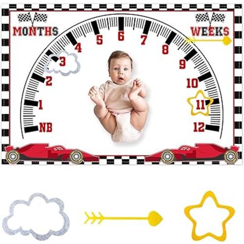 CSFOTO Racing Car Baby Monthly Milestone Blanket Newborn Growth Record Prop Milestone Blanket for Baby Boy Photography Props for Newborn Baby Shower 60"x40" with Frames