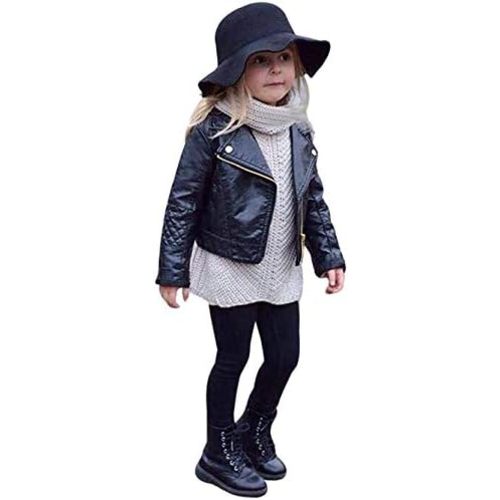 Noubeau Toddler Boys Girls Motorcycle Faux Leather Jackets Coat Winter Outwear for 1-5Y