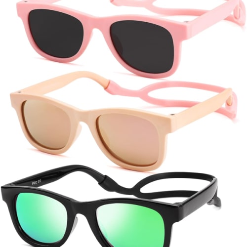 NULOOQ Bendable Flexible Polarized Baby Sunglasses – with Silicon Strap for Infant Newborn & Toddler Age 0-18 Months