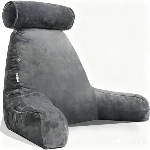 Extra Large Reading Pillow for Sitting in Bed Adult with Detachable Neck Support Cushion & Backrest Pillow for Bed with Arms and Side Pocket Shredded Foam Back Pillow with Washable Cover