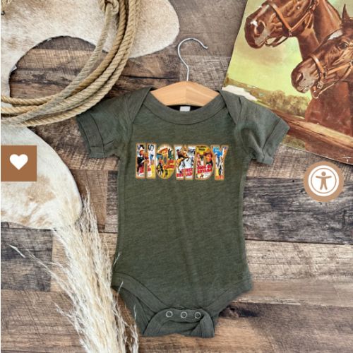 Vintage Howdy- Western Graphic Onesie (Infant)(Army Green)