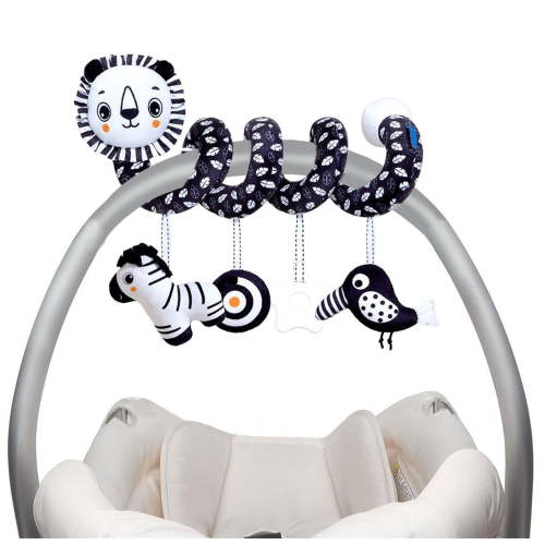 Euyecety Baby Spiral Plush Toys, Black White Stroller Toy Stretch & Spiral Activity Toy Car Seat Toys, Hanging Rattle Toys for Crib Mobile, Newborn Sensory Toy Best Gift for 0 3 6 9 12 Months Baby-Fox