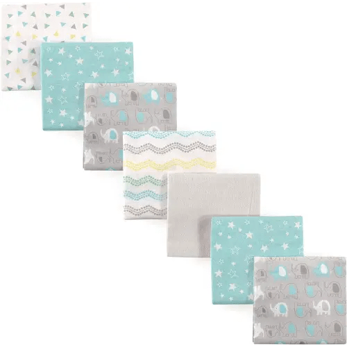 Luvable Friends Unisex Baby Cotton Flannel Receiving Blankets, Basic Elephant 7-Pack, One Size