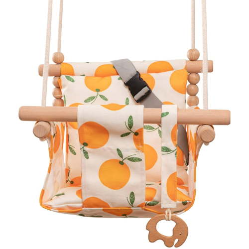 Canvas Baby Swing Seat Chair Indoor Outdoor Hanging Swing Seat for Baby with Soft Cushion/Safety Belt/Mounting Hardware,Orange