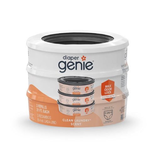 Diaper Genie Bags Refills 270 Count (Pack of 3) Clean Laundry Scent | Diaper Pail Refills with Max Odor Lock | Holds up to 810 Newborn Diapers