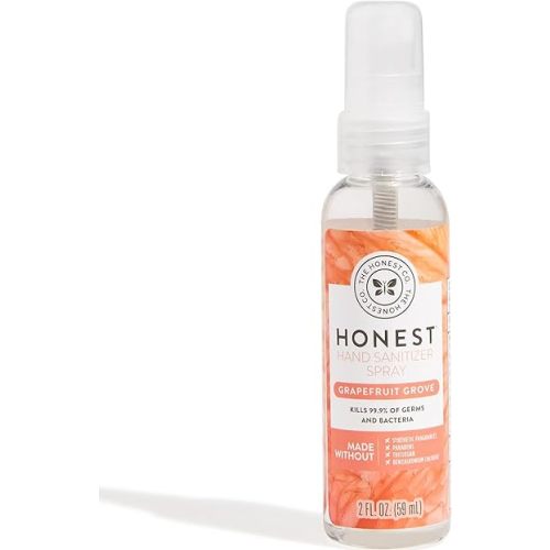 The Honest Company Plant-Based Hand Sanitizer Spray | Kills 99.9% of Germs | Hypoallergenic, Quick-drying + Moisturizing | Grapefruit Grove, 2 fl oz