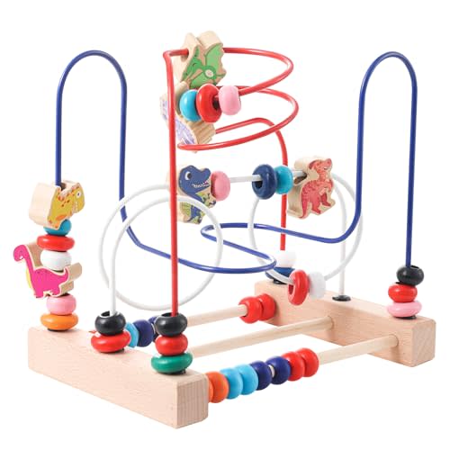 Wooden Bead Maze Toy for Toddlers, Dinosaur Themed Colorful Roller Coaster Activity Toy, Early Learning Educational Fine Motor Skill Development, Gift for Boys and Girls