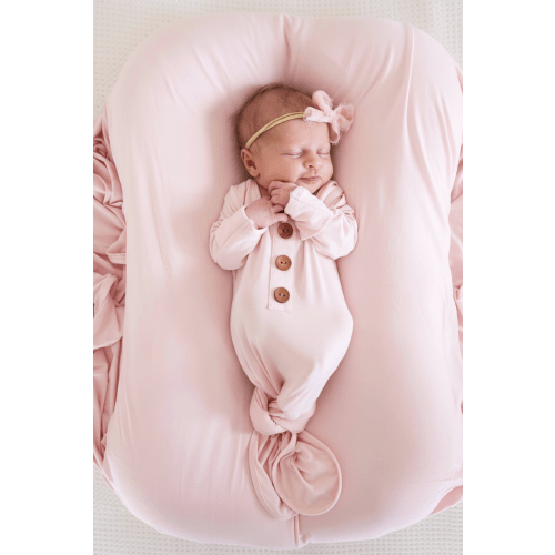 Solid Blush Bamboo Baby Knot Gown & Hat