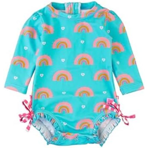 RuffleButts® Girls UPF 50+ Sun Protection Long Sleeve One Piece Swimsuit with Zipper