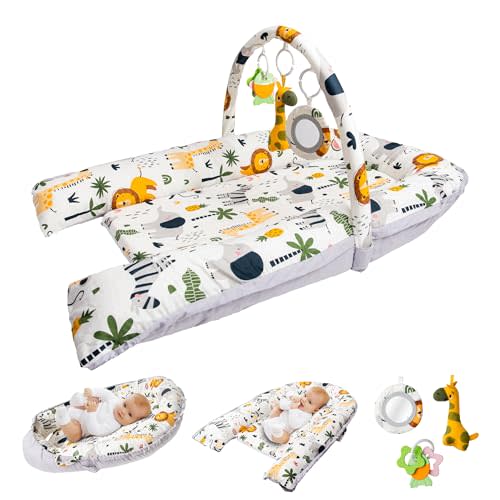 Baby Lounger and Activity Center – Infant Nest for Newborns 0–12 Months – 100% Cotton Soft Breathable Cover, Portable Washable Tummy Time Pillow, Shower Gift Registry Essential Newborn Boys