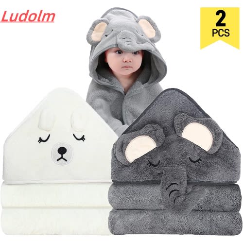 2 Pack Hooded Baby Towels - Premium Ultra Soft Organic Baby Bath Towel – Absorbent and Hypoallergenic Towels for Baby Boy Girl, Toddler, Newborn Essentials