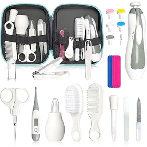 Baby Grooming Kit for Boys Girls Safety Newborn Nursery Essentials Grooming Set Gift for First-time Parents, Grey White 25 in 1