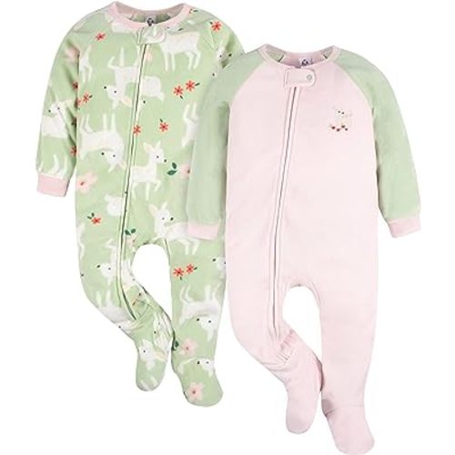 Gerber Baby Girls' Toddler Loose Fit Flame Resistant Fleece Footed Pajamas 2-Pack