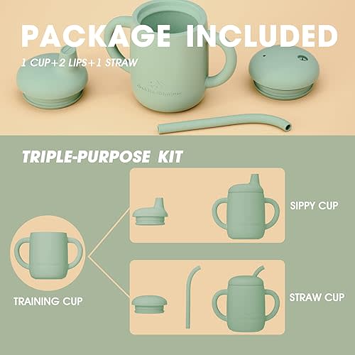 Cuddle Campus Sippy Cups 7OZ, [4 in 1] Baby Cups, Shatterproof Silicone Straw Cup,Open Cup for 6M, 6M+,6-12 Months,1/1+ Year Old Baby,Toddler