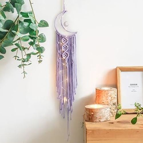 Purple Moon Dream Catcher with Light, Girl Room Decor, Boho Decor, Wall Decor, Gifts for Girl, Gifts for Women, Bedroom Decor, Teen Girl Gifts