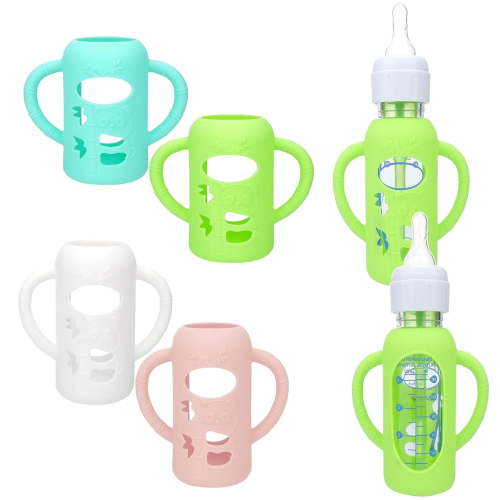 4 Pack Silicone Sleeves for Glass Bottles 4OZ - Anti Breakage Baby Bottle Holder, Compatible with Glass Bottles for Babies