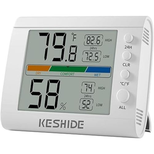 Hygrometer Thermometer Gauge Mini Digital, Monitor Indoor Outdoor Humidity Meter Temperature for Humidifiers Dehumidifiers Greenhouse Reptile Humidor White