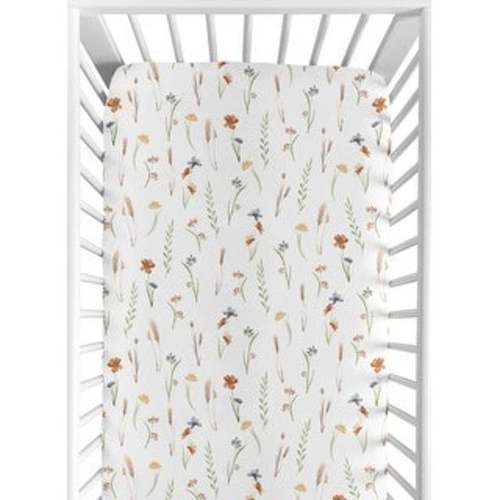 Boho Floral Garden Flower Girl Fitted Crib Sheet Sage Green Watercolor Bohemian Floral Farmhouse Vintage Shabby Chic Nature