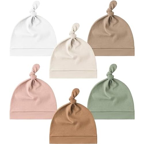 Konssy 6 Pack Baby Newborn Hats Set Knot Beanie Hats Soft for Infant Baby Girls Boys Caps 0-6 Months