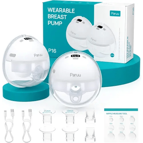 Paruu Hands Free Breast Pump P16, Wearable Breast Pump Electirc Portable with 4 Modes & 12 Levels, Max 309mmHg Strong Suction 19/21/24mm Flange Inserts Wearable Breastfeeding Pump, 2 Pack White