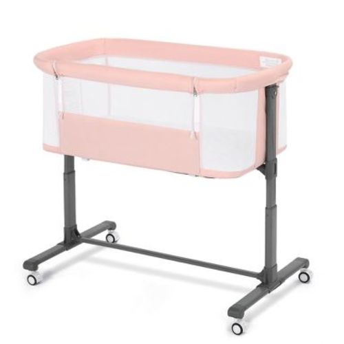 Kinder King Portable Baby Bassinet with Wheels, All-Mesh Bedside Sleeper, Newborn Crib with Removable Soft Mattress, Pink