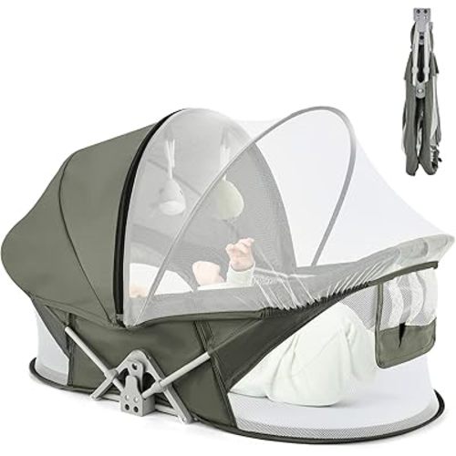 Portable Baby Bassinet Travel Baby Bed, Baby Cribs Travel Pod for Outdoors Baby Lounger Infant Travel Bed with Mosquito Net and Sunshade Canopy, Lightweight Washable Foldable