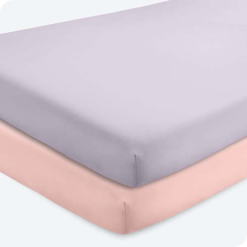Bare Home 2 Pack Fitted Sheets - Premium 1800 Collection - Ultra Soft - Crib, Pink Slipper/Lilac