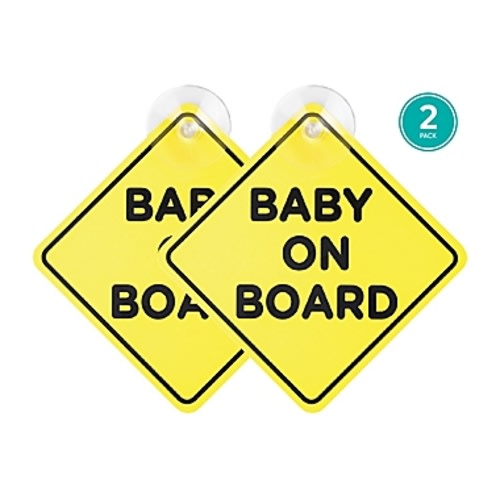 ON THE GO Baby on Board Car Signs in Yellow (Set of 2)
