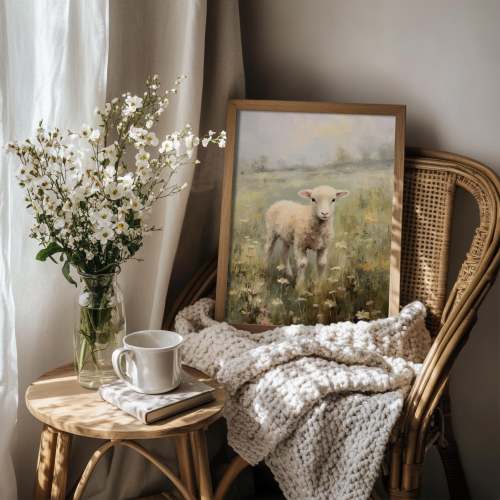 Lamb | Cottagecore Print, Vintage Easter Prints, Rustic Farmhouse Decor, Spring Home Decor, Sheep Painting, Animal Nursery Wall Art