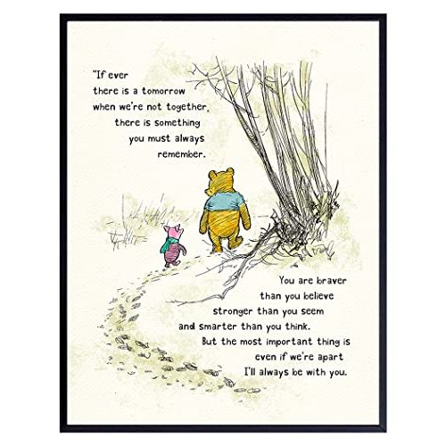 Winnie Pooh Wall Art - Kids Wall Art - Boys Room, Baby Nursery Decor - Girls Bedroom Print - Wall Decor for Toddlers - Always Remember You Are Braver Than You Believe - A. A. Milne Poster 11x14 Gift
