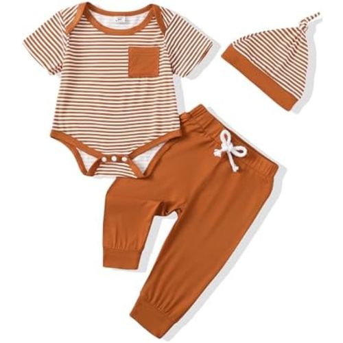Mikrdoo Newborn Baby Boy Clothes Infant Outfits Stripe Summer Clothing 0 3 6 12 18 Months Cotton Romper Pants Set