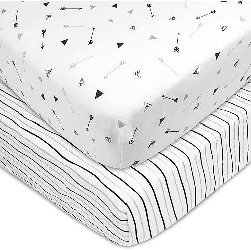 American Baby Company 2 Pack Fitted Pack N Play Playard Sheet 27" x 39", Soft Breathable Neutral 100% Cotton Jersey Pack and Play Sheet, Silver Black Arrow, for Boys and Girls, Fits Most Mini Crib