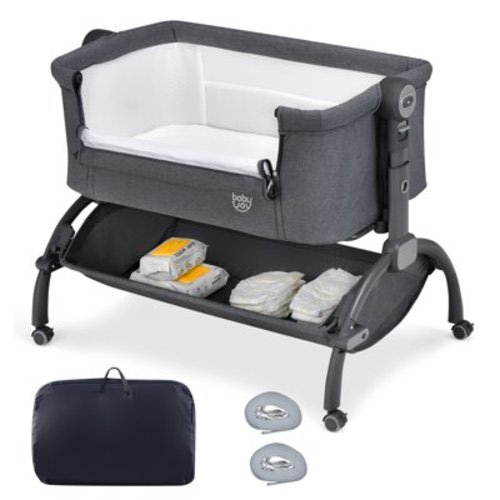 Costway 3-in-1 Portable Baby Bassinet Bedside Sleeper Cradle with Mattress& Storage Basket