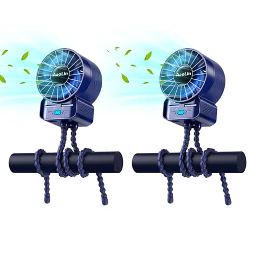 2 Pack Multifunctional Portable Stroller Fan 4 Speed 6600rpm High Speed Usb Rechargeable Personal Mini Handheld Fan Extended Tripod For Desktop Winding Kids Bed Treadmill Bike Golf Cart Outdoor Travel