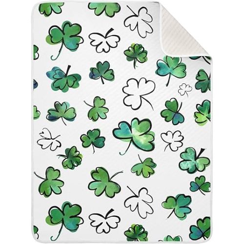 Ollabaky St Patrick's Day Watercolor Shamrocks Baby Blanket for Boys & Girls - Cotton Throw & Swaddle Blanket for Crib, Stroller & Nursery - Infant to Toddler Unisex 30"x40"