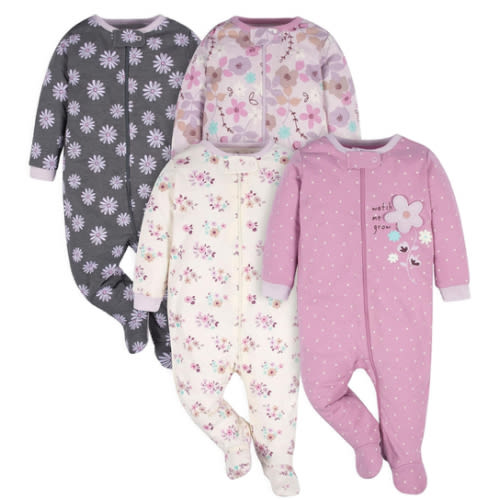 Gerber Baby Girls' 4 Pack Sleep 'N Play Footie