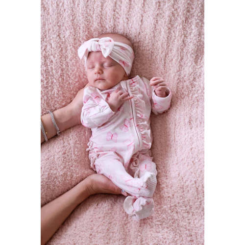 Ruffle Zipper Footie in Blooming Butterflies | Caden Lane