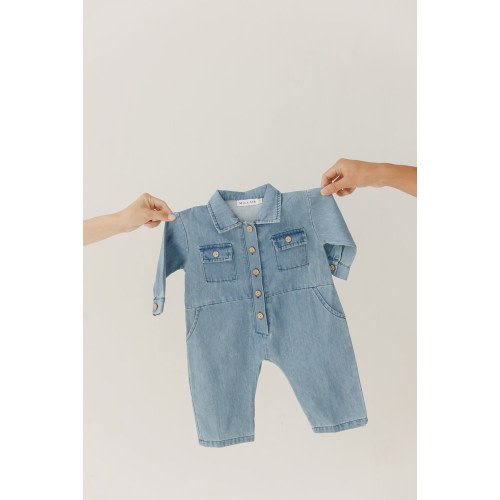 Baby Denim Romper Unisex. Gender Neutral Baby Long Sleeve Jumpsuit. Baby Shower Gifts. Baby Denim Fall Clothes. Baby Denim Jumpsuit.