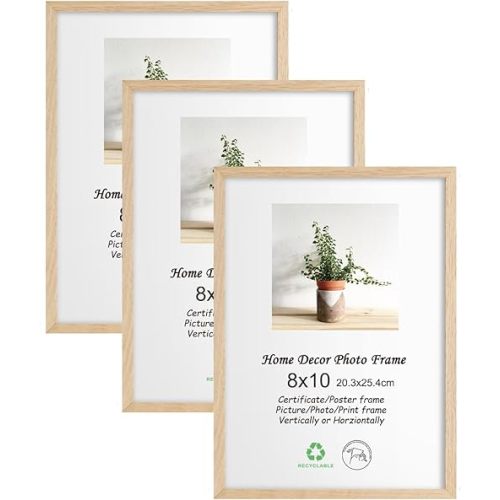 LYYYXGYP 8x10 OAK Wood Picture Frame 3 Pack Wooden Photo Frame Beige Natural Solid Wood Frame with Plexiglass for Wall Hanging and Tabletop Display